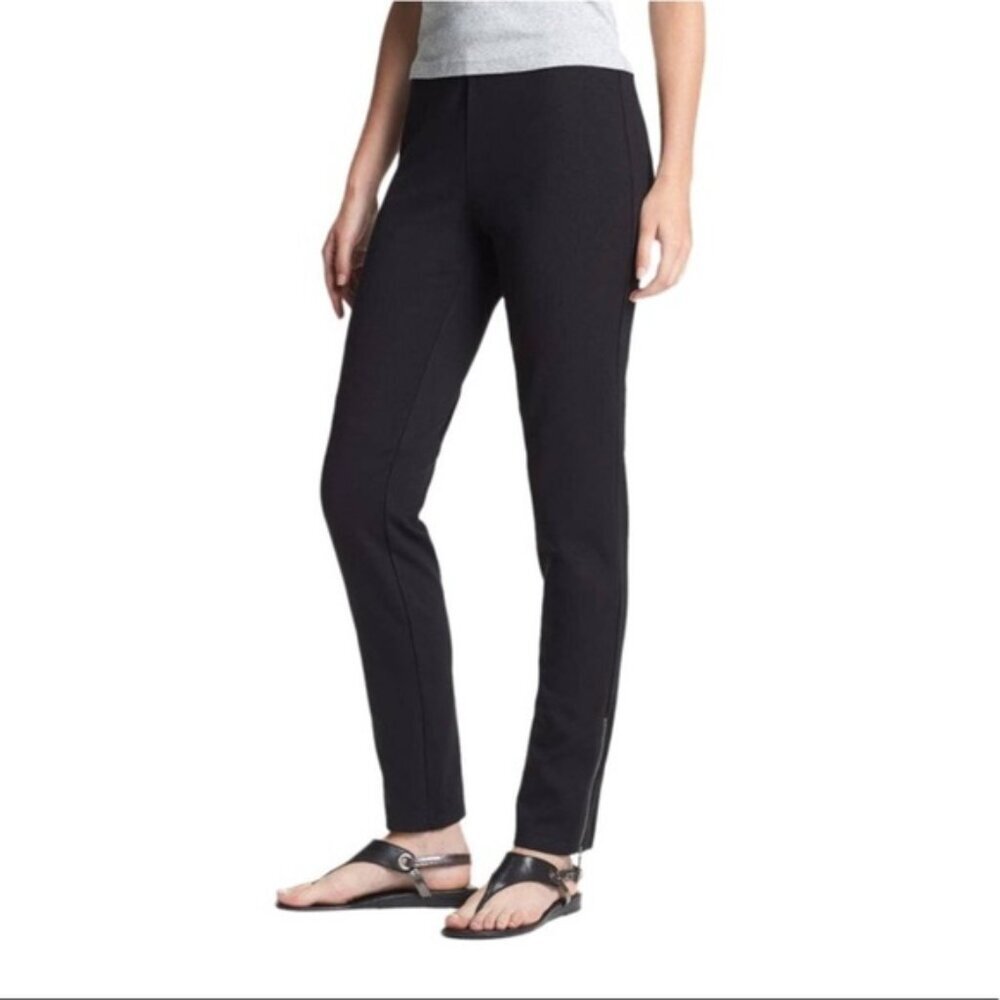 Eileen Fisher Zip Ankle Ponte PullOn Stretch Pants Minimalist Black Waist M PM